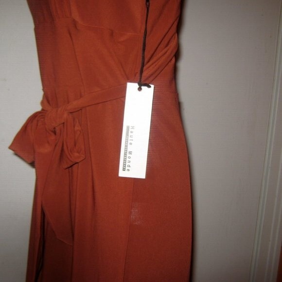 Haute Monde Small Cognac Belted Sleeveless Jumpsuit NWT - Picture 12 of 16